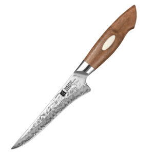 XINZUO New Design 6 Inch Hammered AUS10 Damascus Steel Walnut Wood Handle Sharp Japanese Kitchen Boning Knife