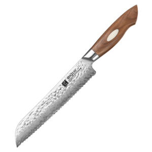 XINZUO New Japanese High Carbon Hammered 67 Layers AUS10 Damascus Steel Walnut Wood Kitchen Bread Knife 8 INCH
