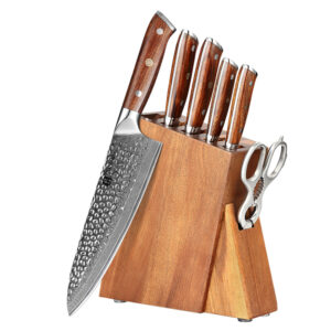 XINZUO 7 PCS Professional Kitchen Knife Set Damascus Steel with Desert Iron Wood Handle