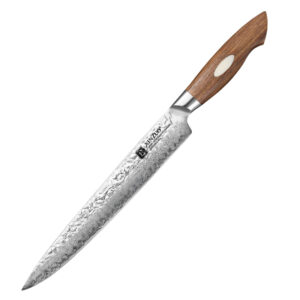 XINZUO 10 Inch Original Japanese Hammered 67 Layers AUS10 Damascus Steel Walnut Wood Super Sharp Kitchen Slicing Carving Knife