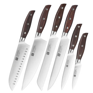 XINZUO Sharp Knives 6 Pcs High Quality Sandal Wood German 1.4116 Stainless Steel Kitchen Chef Knife Set ODM